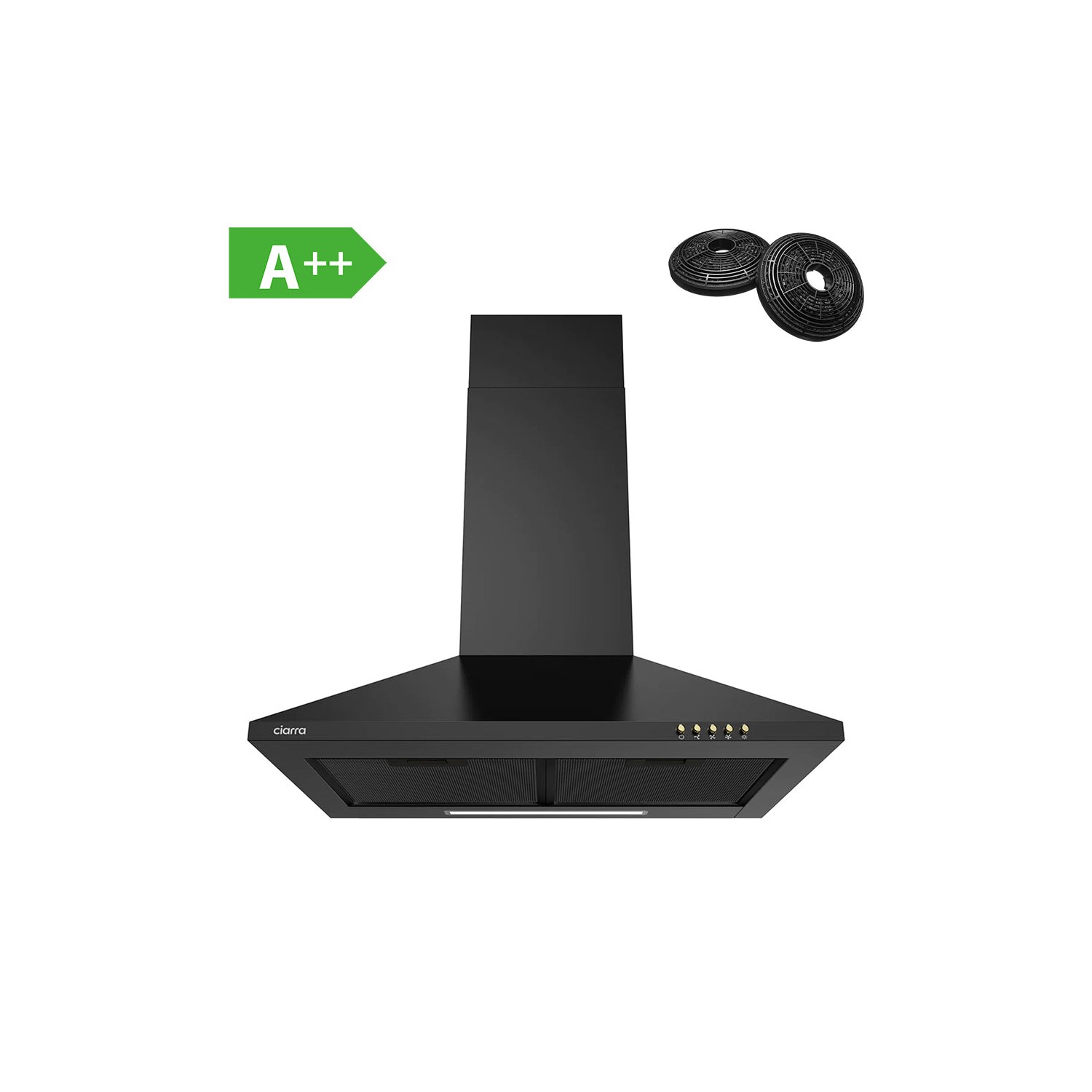 Ciarra Hotte 60cm 370m³/h 3 Vitesses Full black CBCB6201-B A++ Noir mat