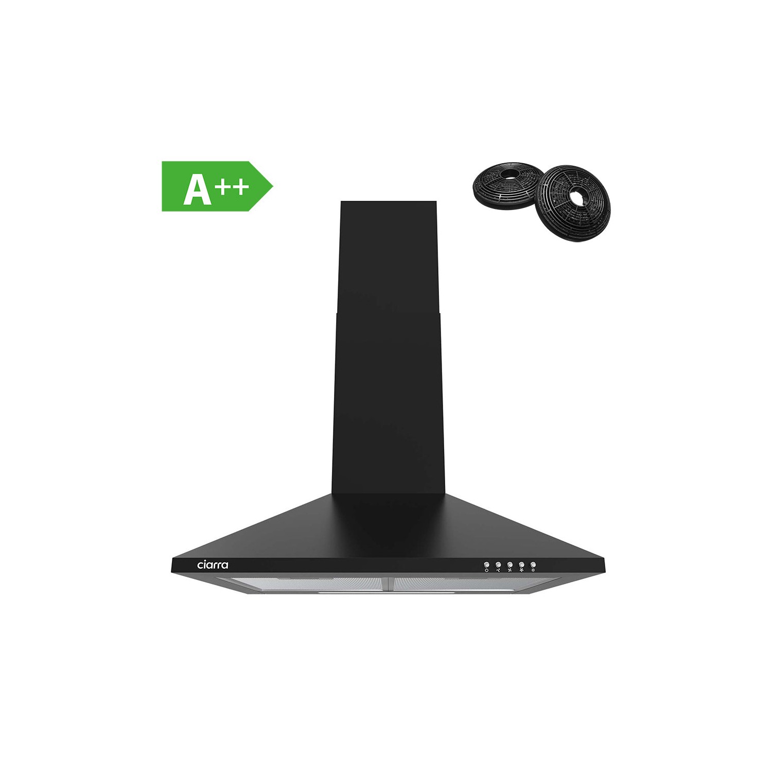 CIARRA Hotte CBCB6201-OW 60cm 370m³/h 3 Vitesses Surface Mate Noir  Classe A++