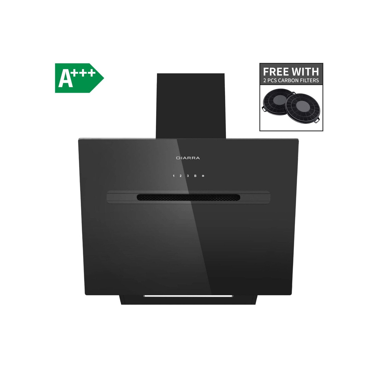 Ciarra CBCB6736G-OW Hotte Inclinée Contrôle WIFI+APP 700m³/h Classe A+++ Noir